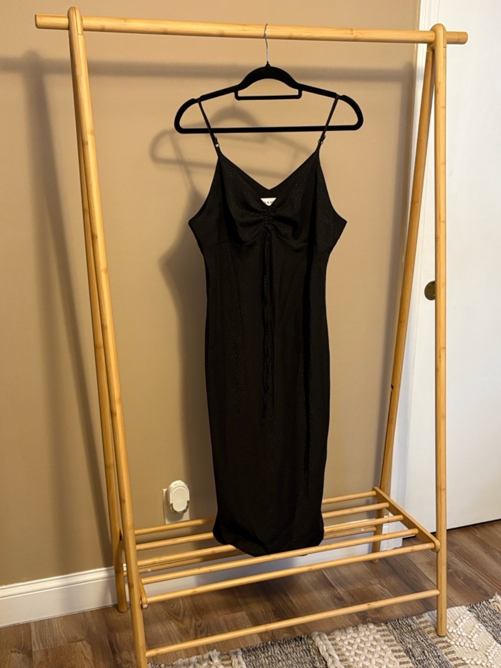 Emma & Michele Black Midi Slip Dress with Front Tie